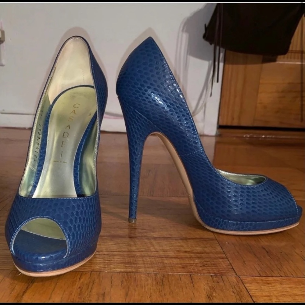 Casadei peep toe snake skin pumps